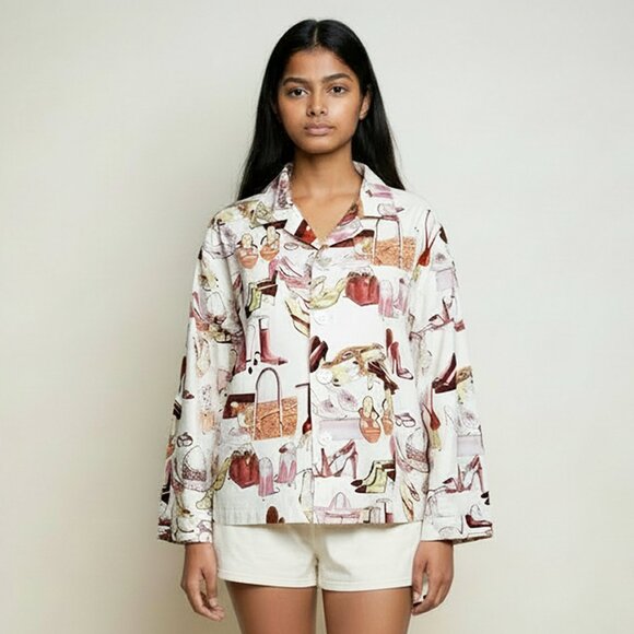 The Cat's Pajamas Novelty Print Top Shoes & Handbags Motif 100% Cotton Size S - Picture 2 of 12